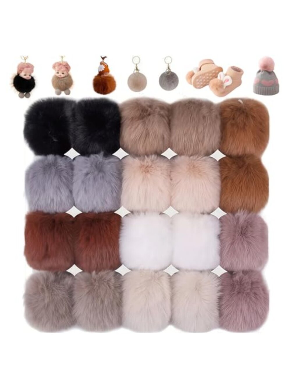 20pc Faux Fur Pom Pom Balls 8cm Snap Buttons DIY Craft Hats